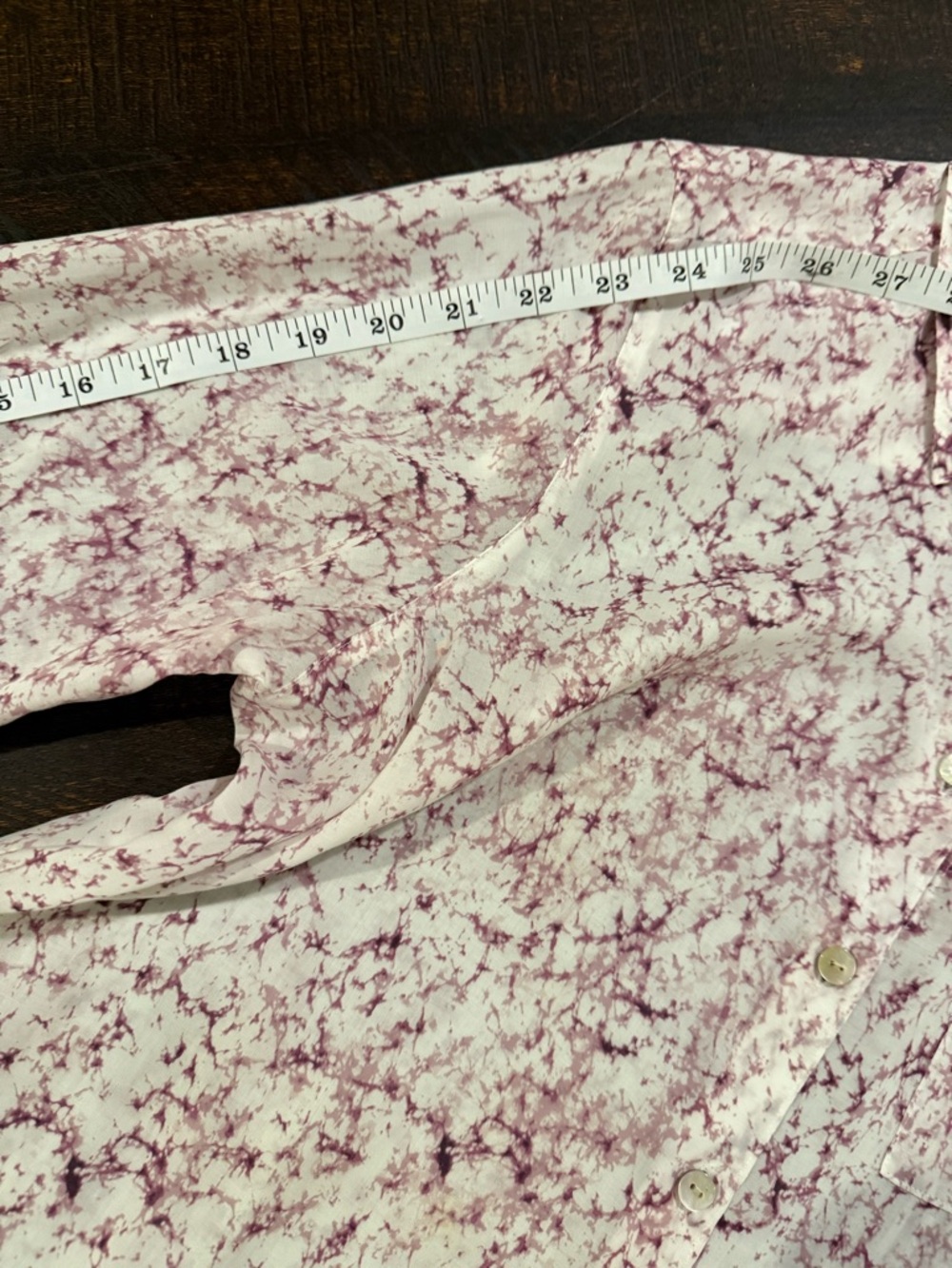 Foxcroft Lyocell Button Front Blouse Pink Marble Print Size 8 - Picture 12 of 14